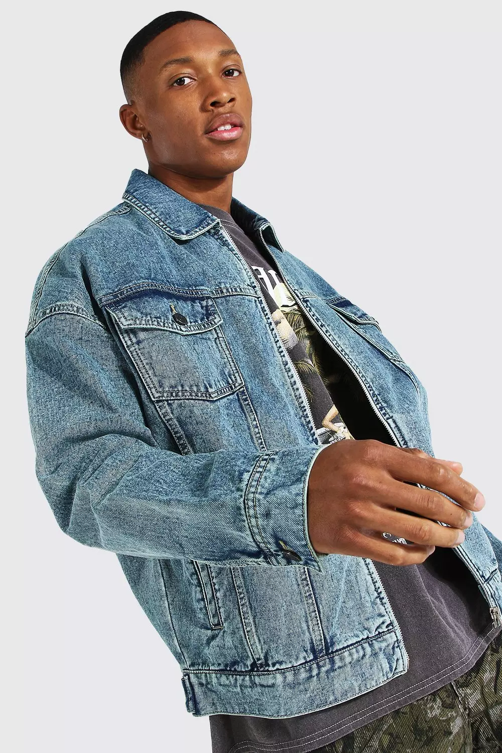 Mens zip sale denim jacket